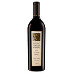 A bottle of Mount Veeder Winery 2022 Estate Merlot red wine, featuring a dark glass bottle with a beige and gold label, set against a plain white background.