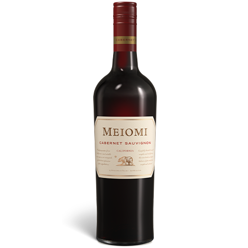 A bottle of 2021 Meiomi Cabernet Sauvignon on a white background