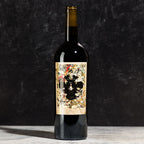 Wine bottle with an abstract label on a dark background
