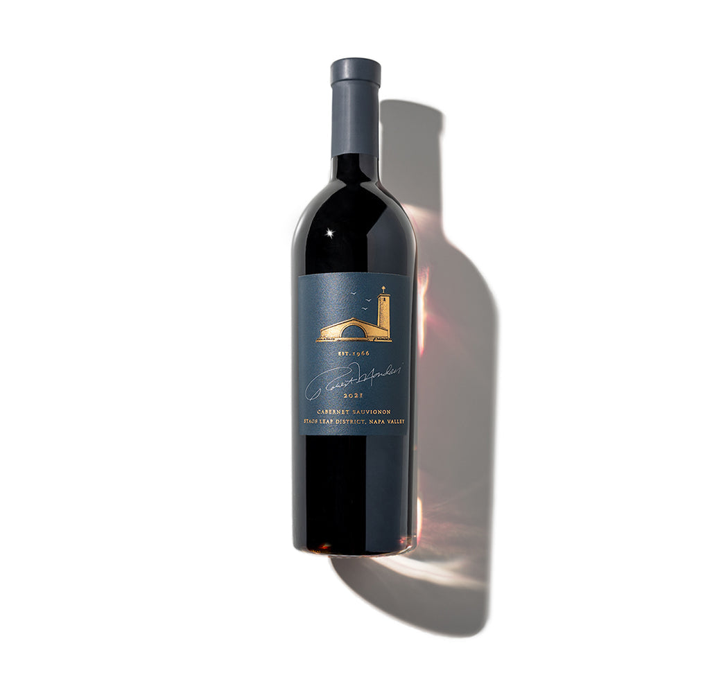 A bottle of 2021 The Estates Cabernet Sauvignon Stags Leap District on a white background.