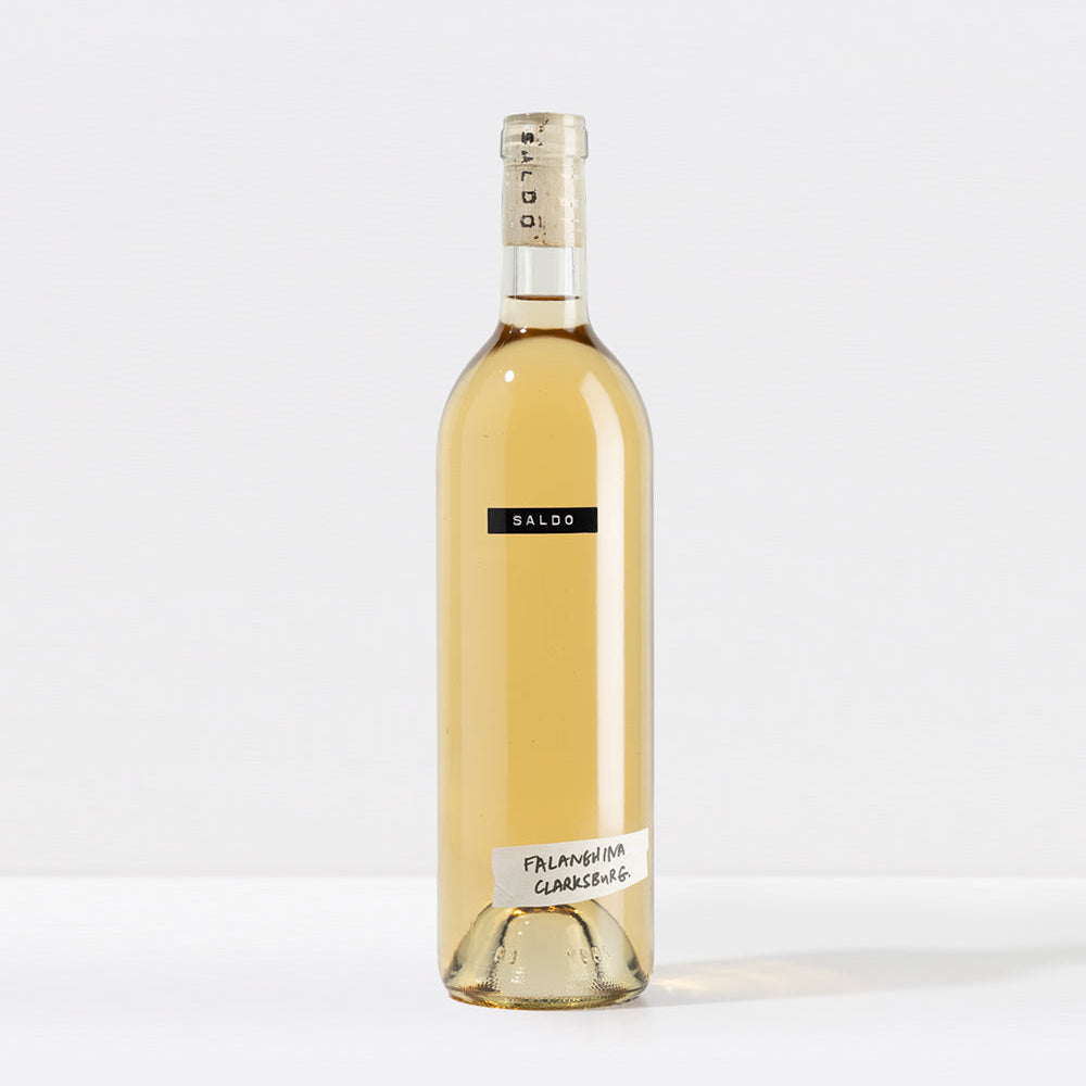 SALDO Falanghina orange skin contact wine bottle on white background