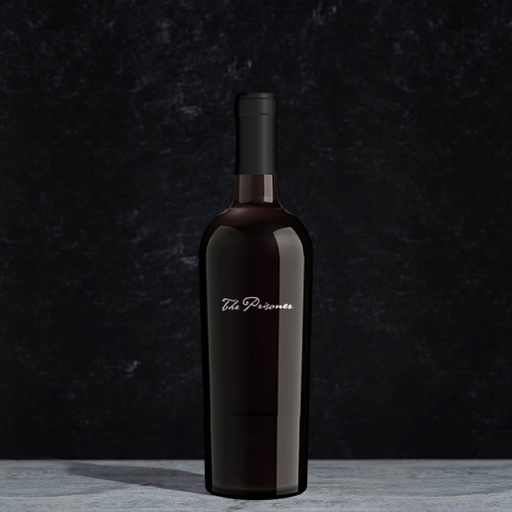 Wine bottle labeled 'The Prisoner' on a dark background